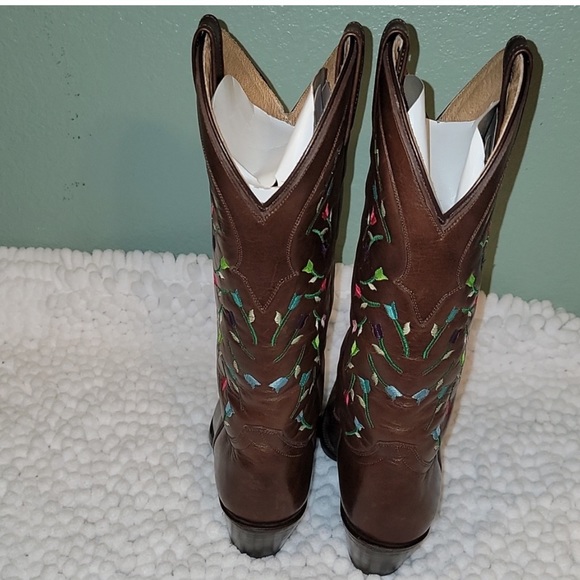 Hand made Lane, Brown Falling Flowers Western Boot - Picture 5 of 16